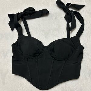 Saints + Secrets Corset Top with Tie Shoulder Straps Size Small Black